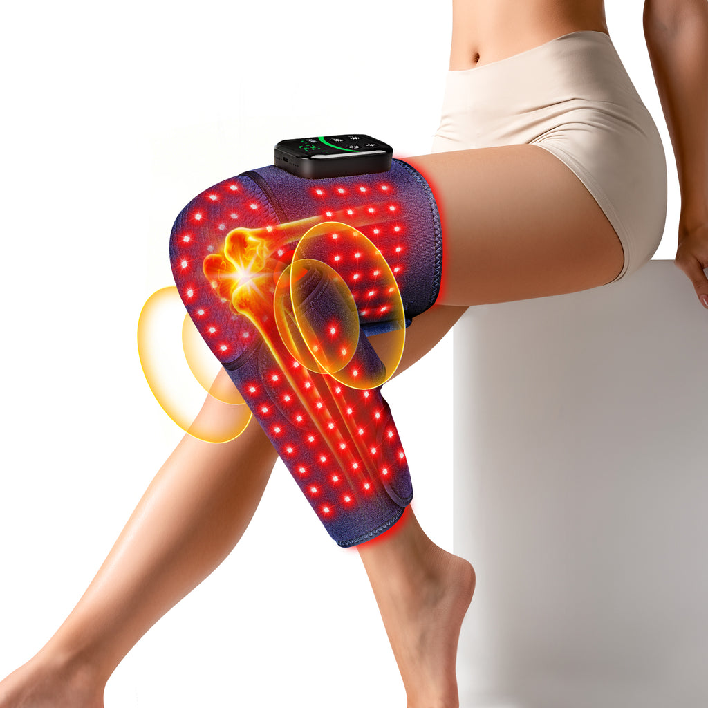 Red Light Therapy Pad for Knee and Calf with Heat & Massage, 100 LEDs Red & Infrared Lights with 5000mAh Cord-Free Controller, Adjustable Brightness/Vibration/Pulse/Timer for Knee Leg Arm (Blue)