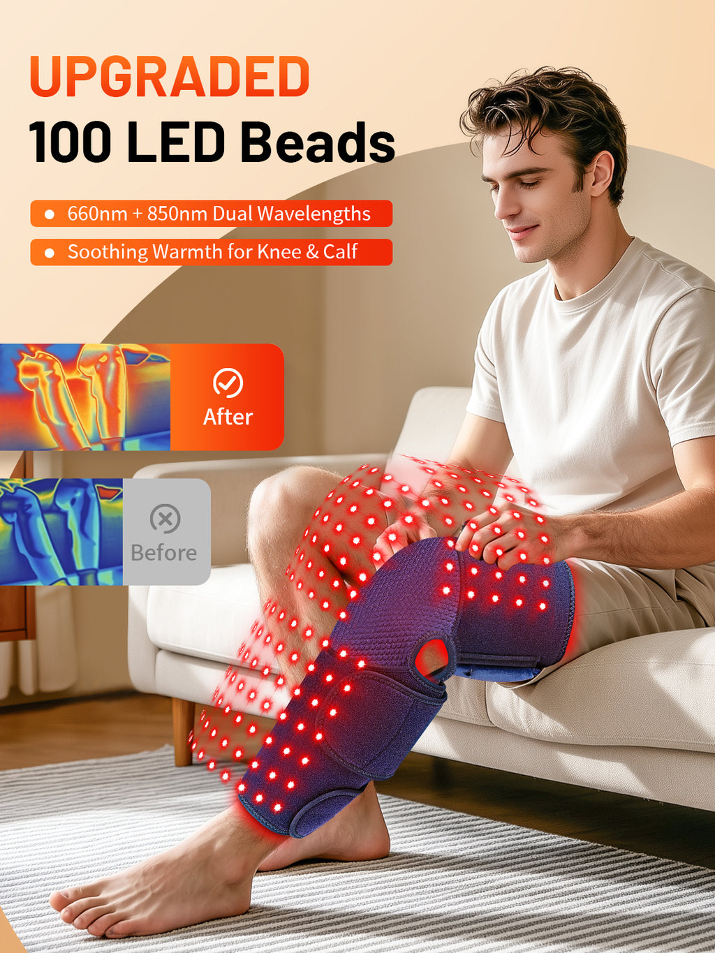 Red Light Therapy Pad for Knee and Calf with Heat & Massage, 100 LEDs Red & Infrared Lights with 5000mAh Cord-Free Controller, Adjustable Brightness/Vibration/Pulse/Timer for Knee Leg Arm (Blue)