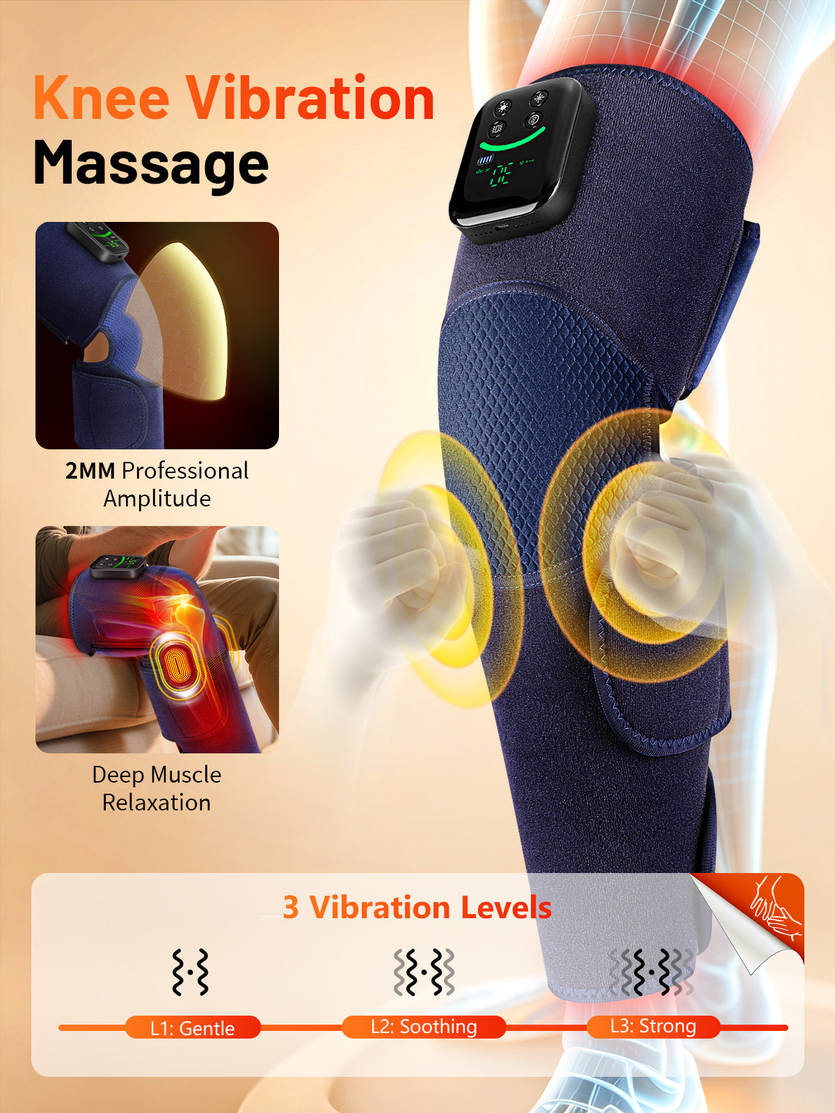 Red Light Therapy Pad for Knee and Calf with Heat & Massage, 100 LEDs Red & Infrared Lights with 5000mAh Cord-Free Controller, Adjustable Brightness/Vibration/Pulse/Timer for Knee Leg Arm (Blue)