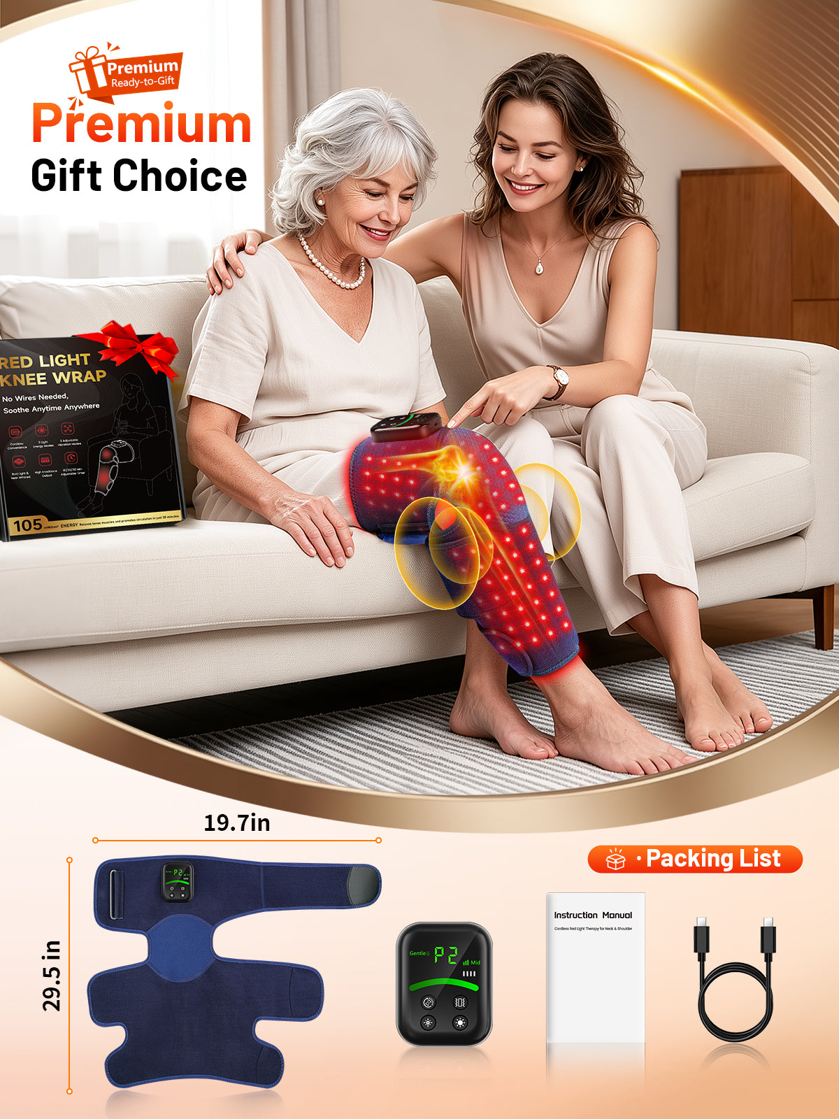 Red Light Therapy Pad for Knee and Calf with Heat & Massage, 100 LEDs Red & Infrared Lights with 5000mAh Cord-Free Controller, Adjustable Brightness/Vibration/Pulse/Timer for Knee Leg Arm (Blue)