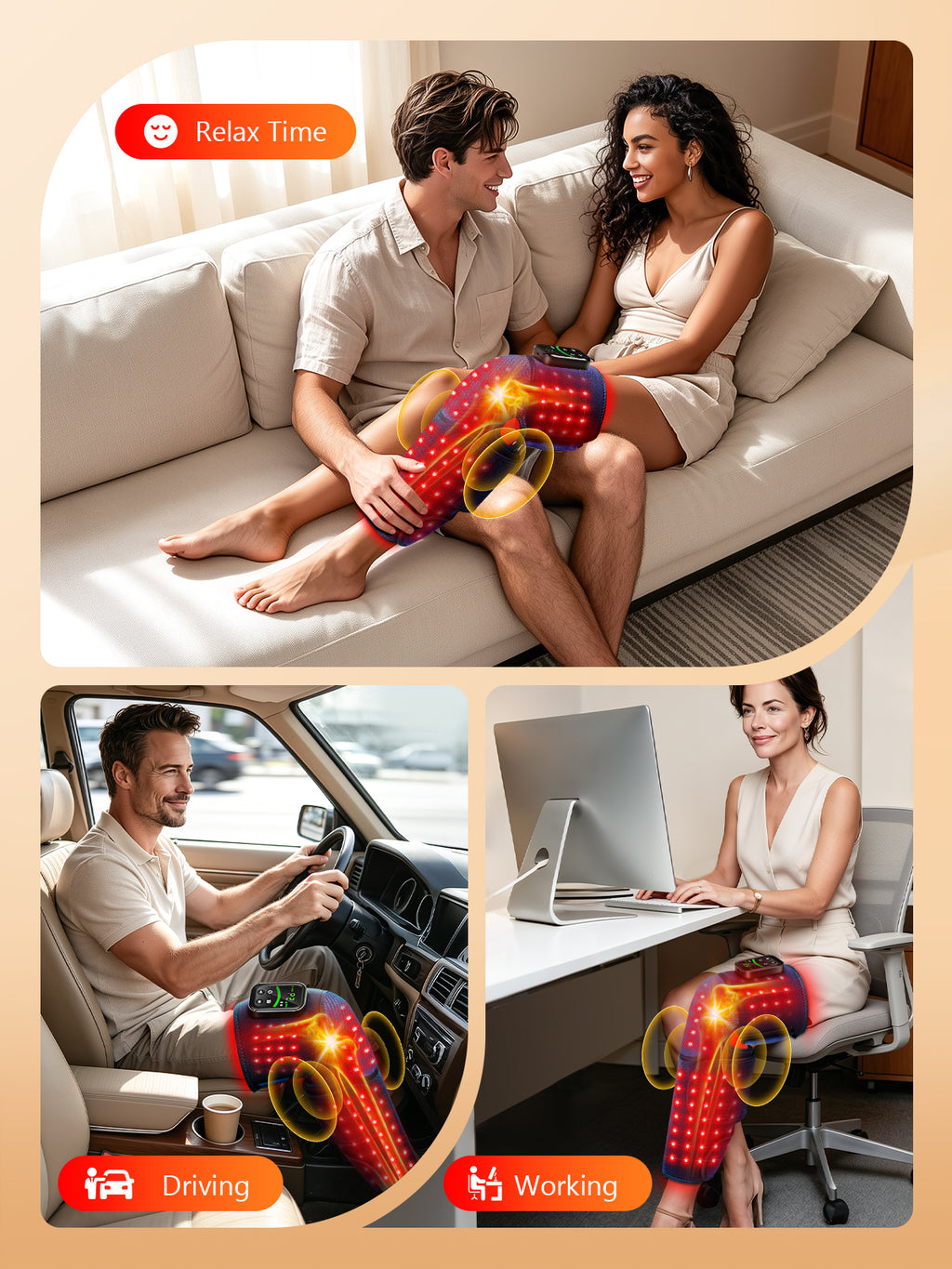 Red Light Therapy Pad for Knee and Calf with Heat & Massage, 100 LEDs Red & Infrared Lights with 5000mAh Cord-Free Controller, Adjustable Brightness/Vibration/Pulse/Timer for Knee Leg Arm (Blue)