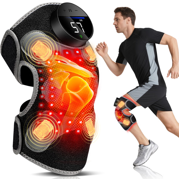 Upgrade Knee Massager with Heat 4 Vibration & Red Light Therapy Knee Brace, X-Shape boosts Light Absorption by 30%, Cordless 660nm&850nm Infrared Light Therapy Knee Wrap for Elbow/Shoulder Black