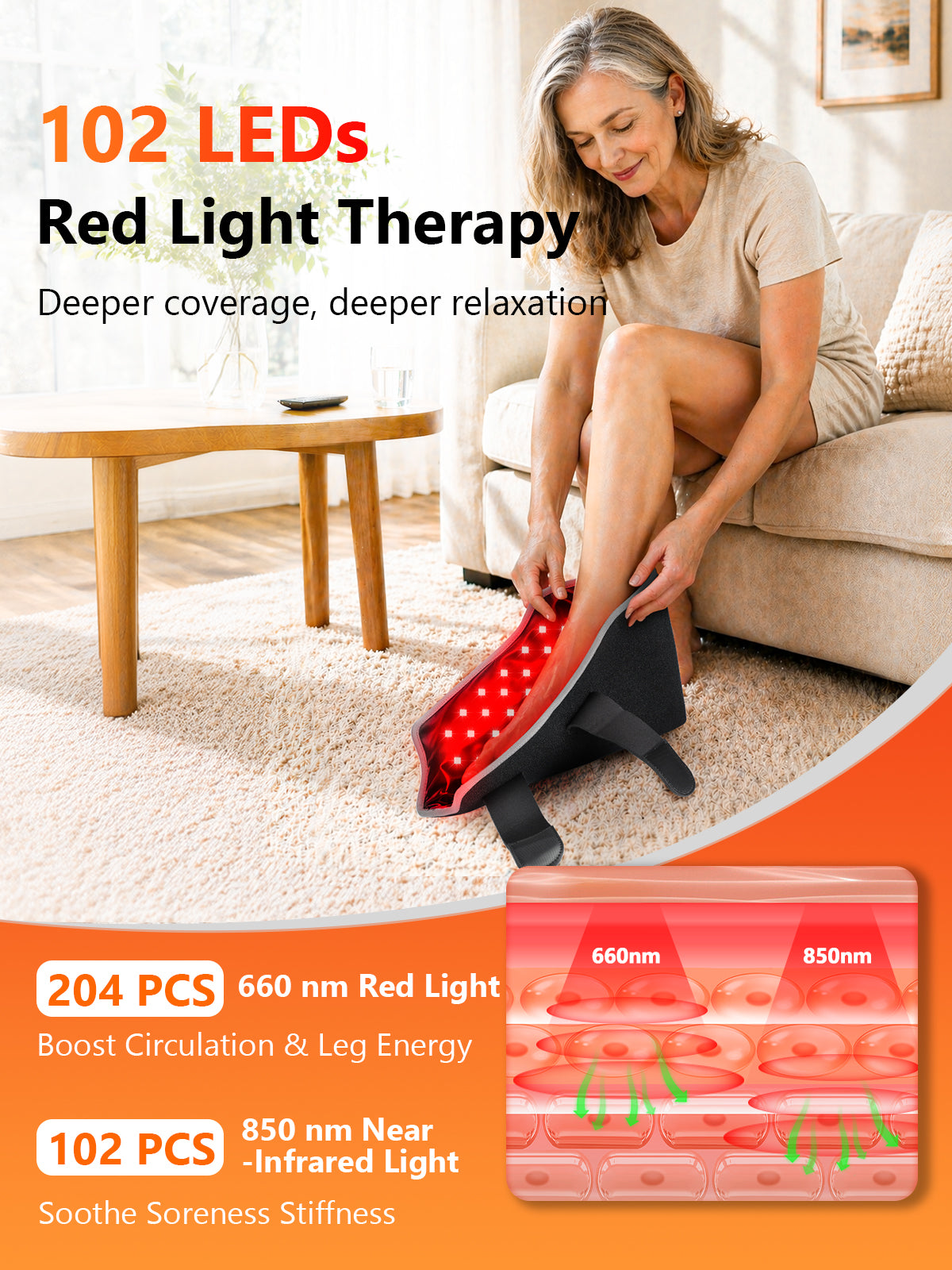 102 LEDs Red Light Therapy for Feet Ankle with Heat