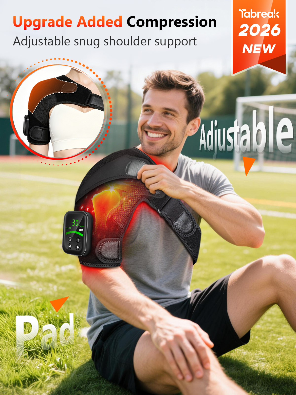 Upgraded Cordless Red Light Therapy for Shoulder with Massage, 5000mAh Controller 100 LEDs Infrared Heated Shoulder Wrap, Ergo Pressure Pad & 2 Extension Straps, Fits Left/Right Shoulders, Black