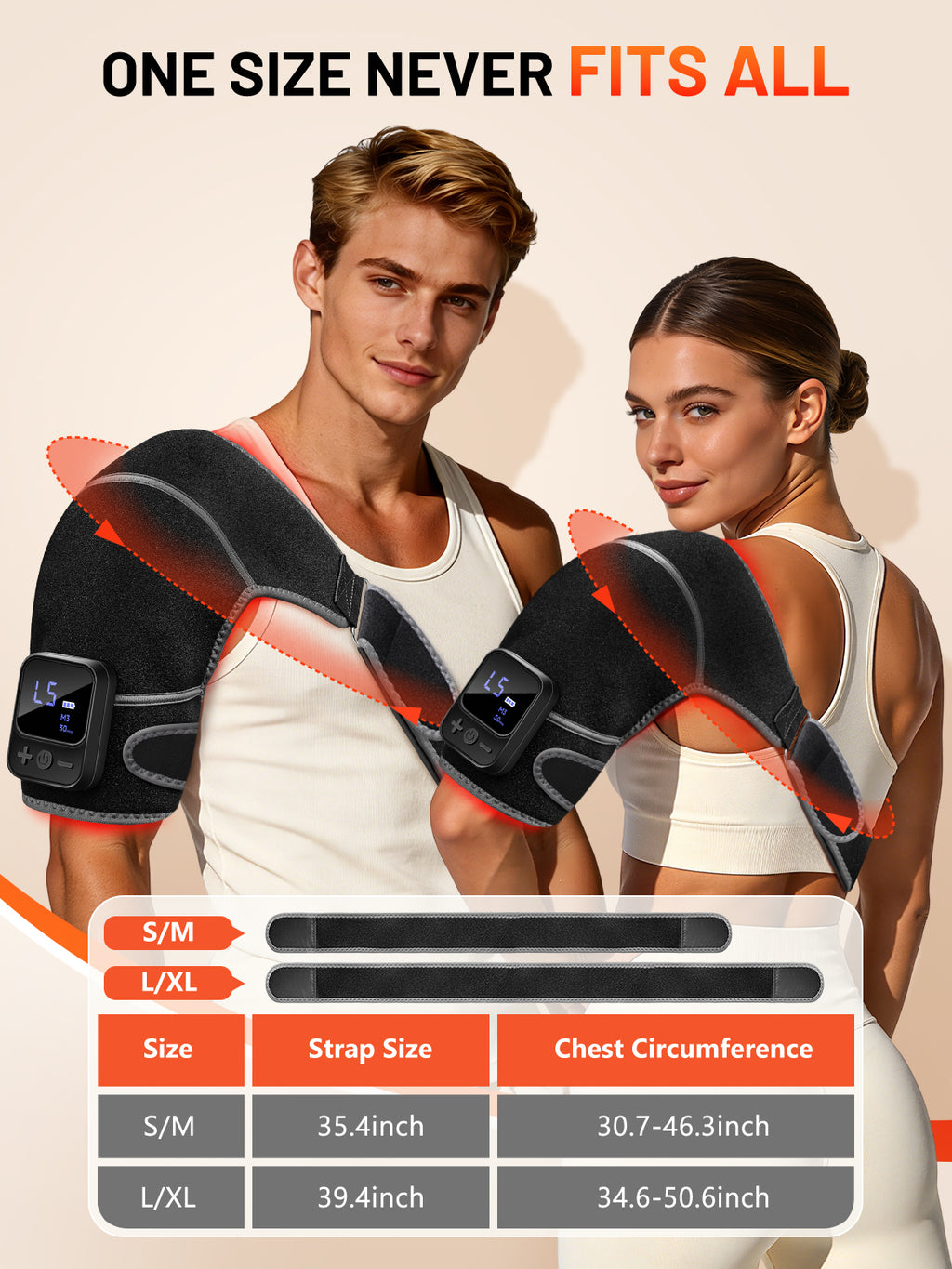 Red Light Therapy for Shoulder with Heat & Massage, 5000mAh Controller Infrared Light with 3-in-1 72 LEDs Portable Shoulder Wrap, 2 Extension Wrap (M/XL), Black