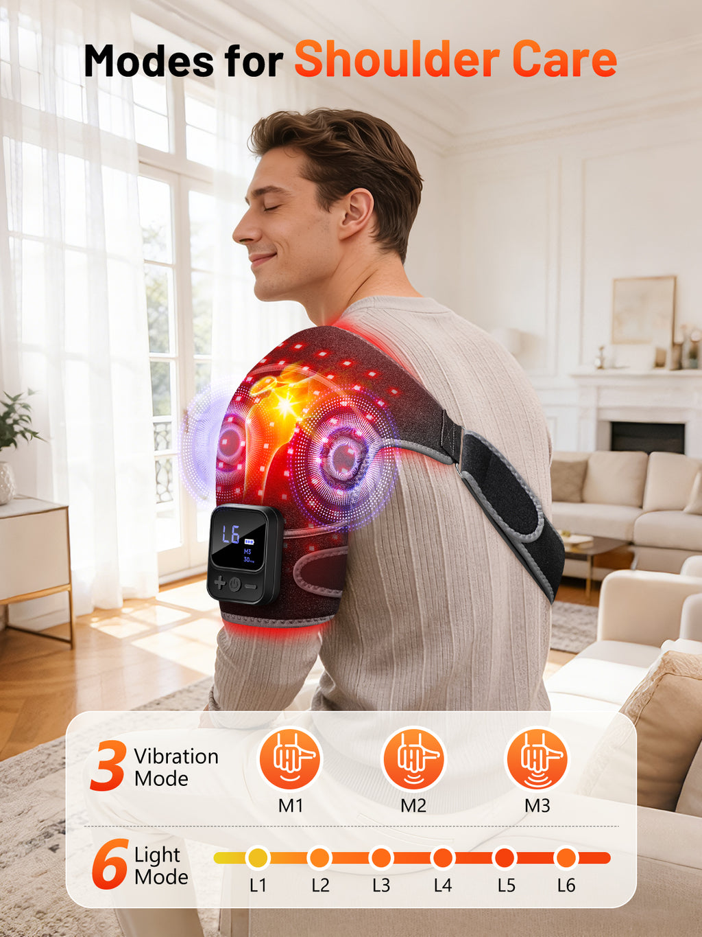 Red Light Therapy for Shoulder with Heat & Massage, 5000mAh Controller Infrared Light with 3-in-1 72 LEDs Portable Shoulder Wrap, 2 Extension Wrap (M/XL), Black