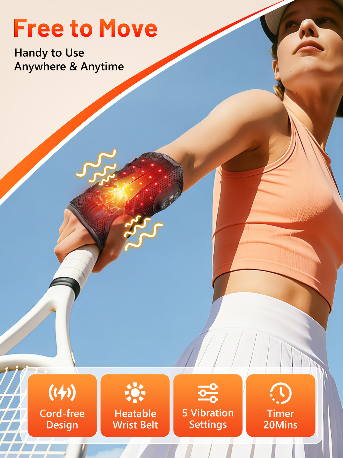 Red Light Therapy Wrist Brace with Heat &amp; Massage, Carpal Tunnel Wrist Night Support with 3 Metal Splints for Women &amp; Men, 3000mAh Controller 3-in-1 50 LEDs Infrared Light (Right Hand)