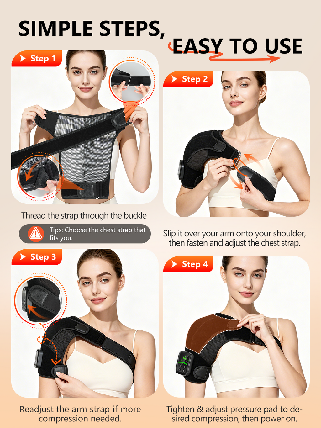 Upgraded Cordless Red Light Therapy for Shoulder with Massage, 5000mAh Controller 100 LEDs Infrared Heated Shoulder Wrap, Ergo Pressure Pad & 2 Extension Straps, Fits Left/Right Shoulders, Black