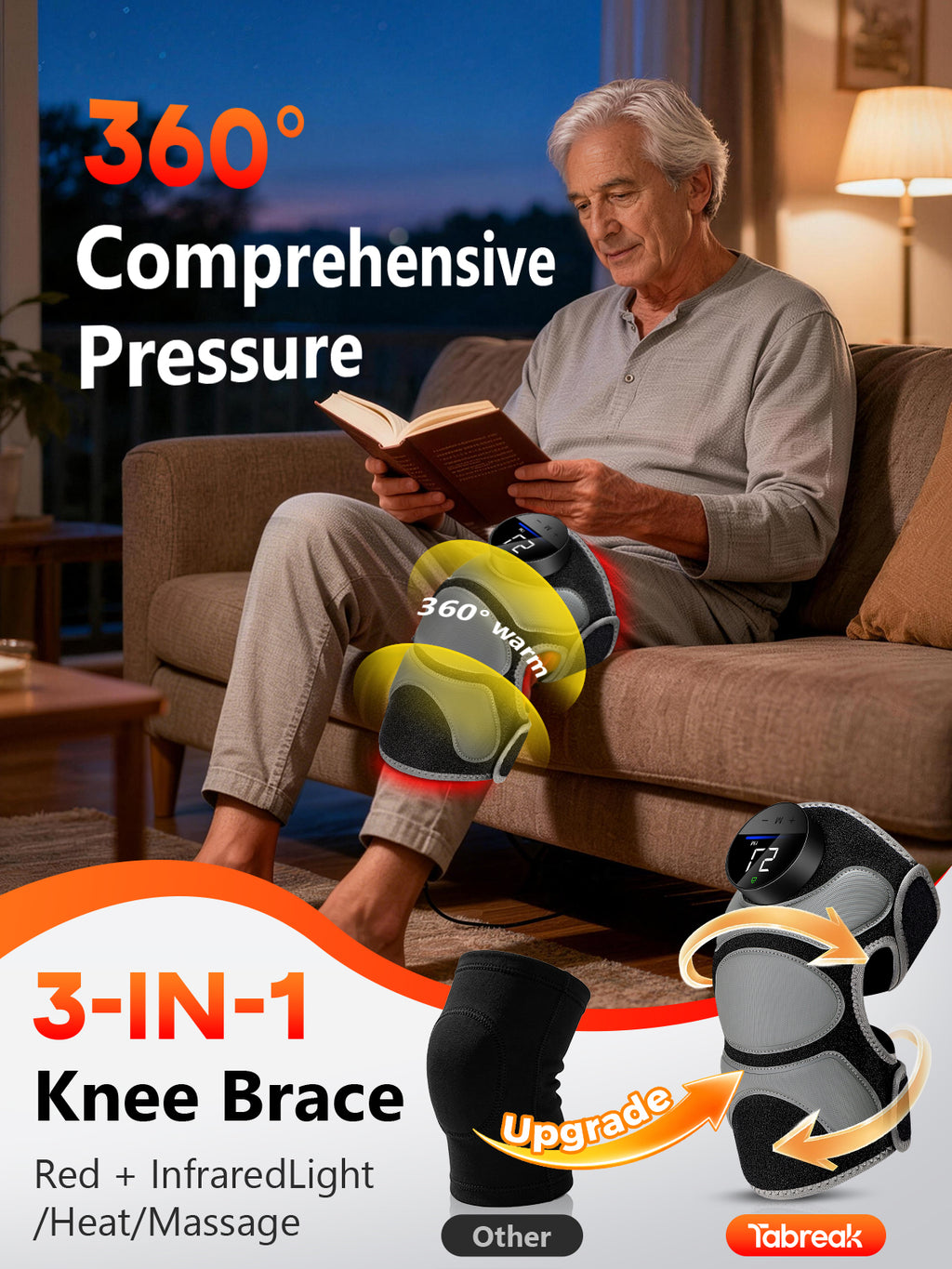 Upgrade Knee Massager with Heat 4 Vibration & Red Light Therapy Knee Brace, X-Shape boosts Light Absorption by 30%, Cordless 660nm&850nm Infrared Light Therapy Knee Wrap for Elbow/Shoulder Black