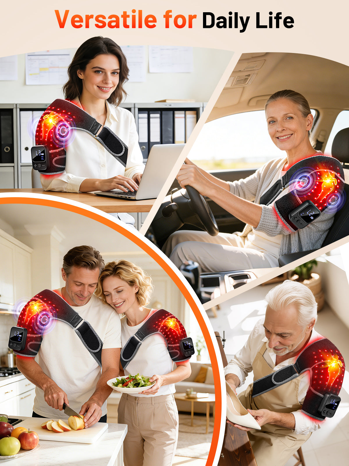 Red Light Therapy for Shoulder with Heat & Massage, 5000mAh Controller Infrared Light with 3-in-1 72 LEDs Portable Shoulder Wrap, 2 Extension Wrap (M/XL), Black