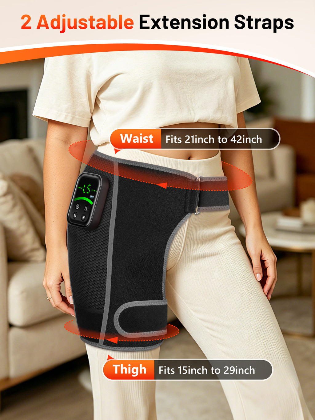 Red Light Therapy for Hip with Vibration & Heat, 5000mAh Cordless Controller Infrared Light Hip Pad with 660nm&850nm, 100 Tri-Chip LEDs, Hip Brace for Thigh, Buttock & Lower Back
